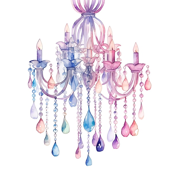 Watercolor of an Exquisite Crystal Chandelier Featuring Casc Home Accents on White Back Ground