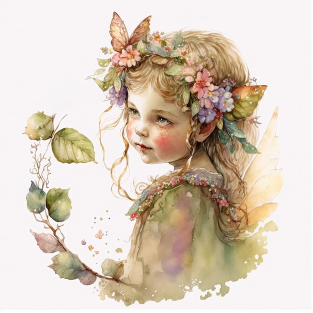 Watercolor fairy girl illustration Fantasy art isolated on white background