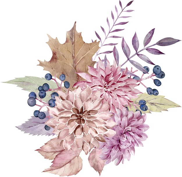 Watercolor fall floral bouquet.