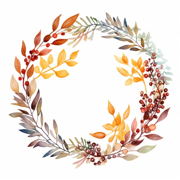 Photo watercolor fall leaves wreath vector illustration