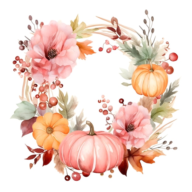 A watercolor fall wreath for thanksgiving