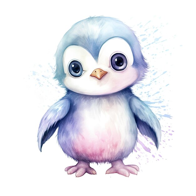 Watercolor fantasy Baby Penguin clip art isolated white background