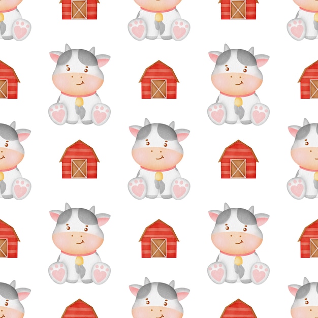 Watercolor farm animal seamless pattern