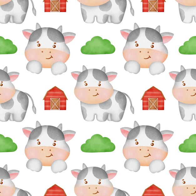 Watercolor farm animal seamless pattern