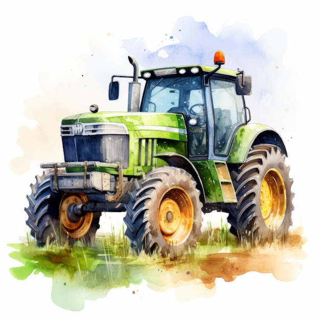 Watercolor Farm Tractor Clipart Speedpainting Style With Realistic Details