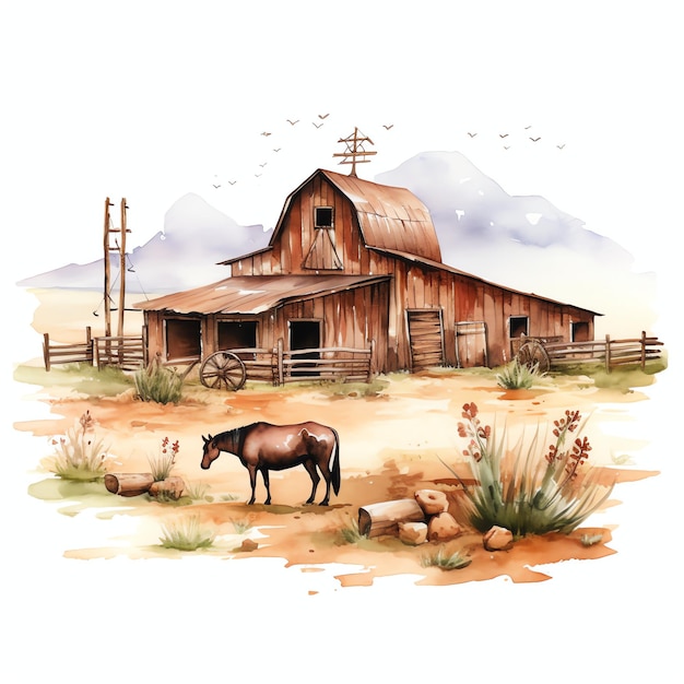 watercolor farm western wild west cowboy desert illustration clipart