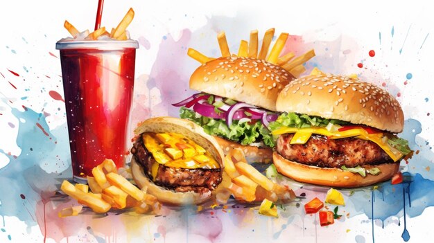 Watercolor Fast Food Background