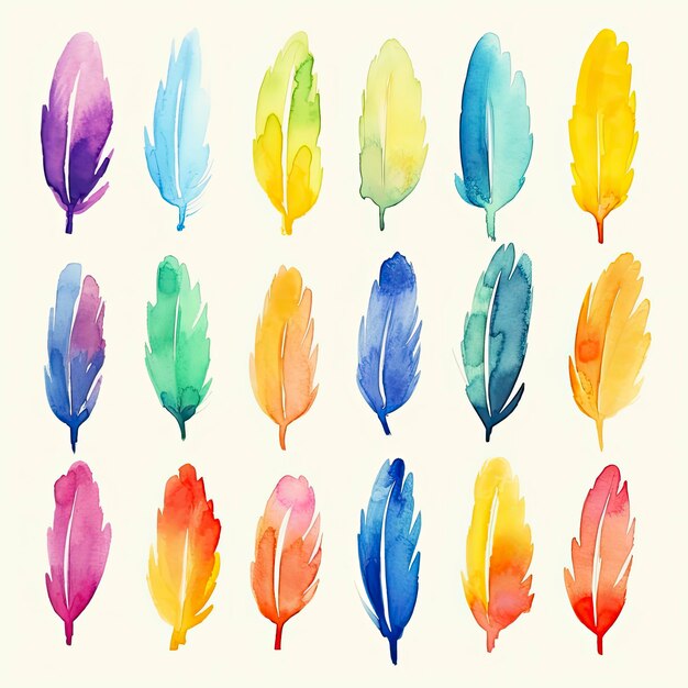 Photo watercolor feather set