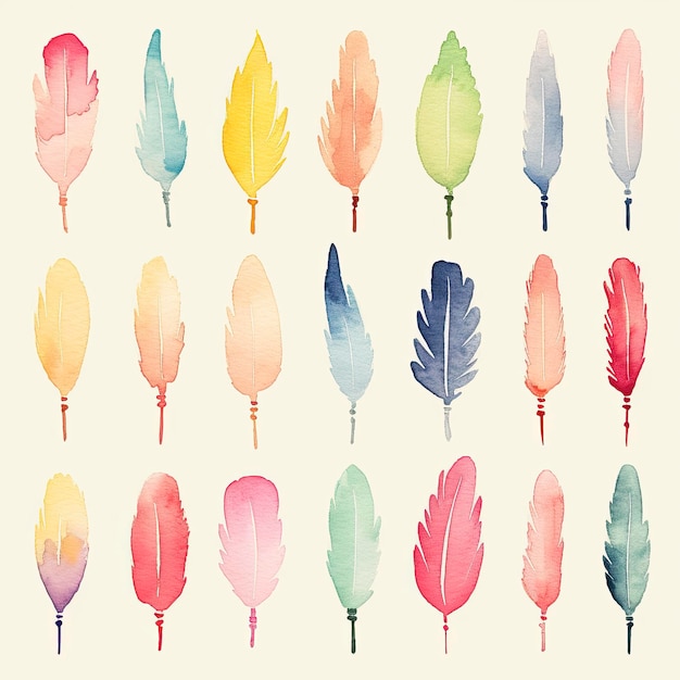 Photo watercolor feather set