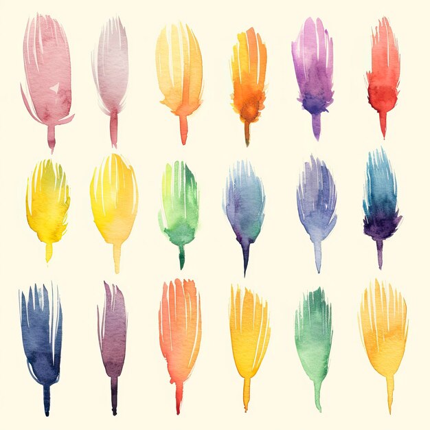 Photo watercolor feather set