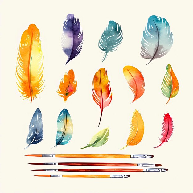 Photo watercolor feather set