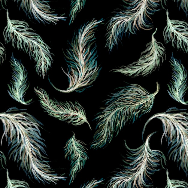 Watercolor feathers seamless pattern