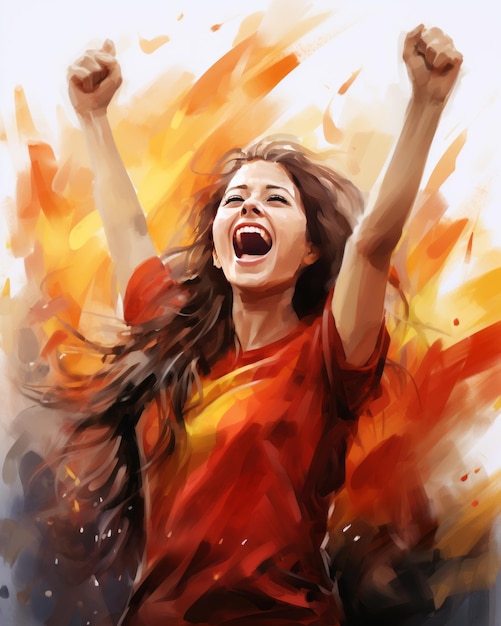 Watercolor female spanish scorer background victorious soccer team uniting with 'v' for victory