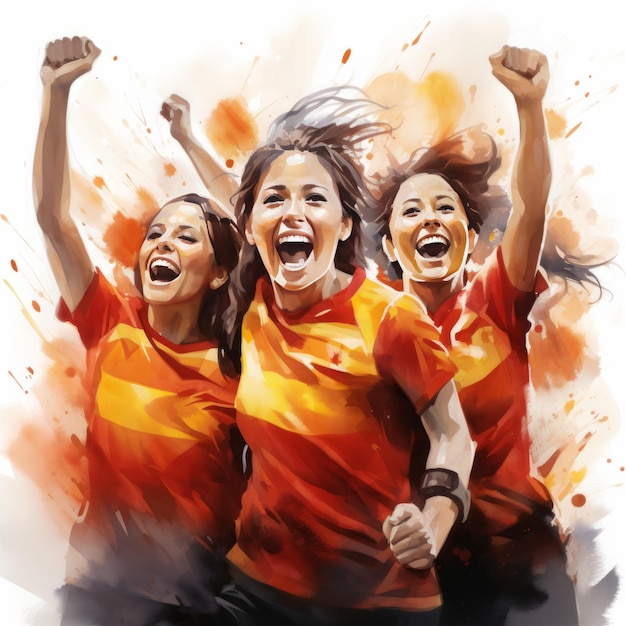 Watercolor female Spanish scorer background Victorious Soccer Team Uniting with 'V' for Victory