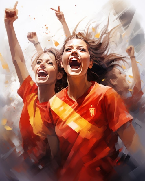 수채화 여성 스페인 득점자 배경 승리를 위해 'V'로 단결한 승리의 축구팀