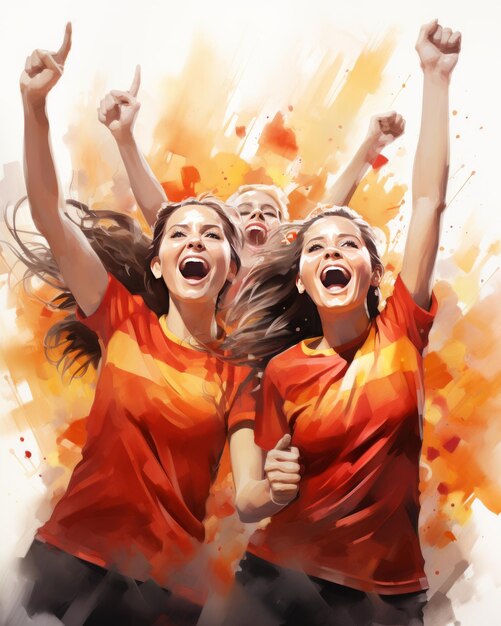 Watercolor female spanish scorer background victorious soccer team uniting with 'v' for victory