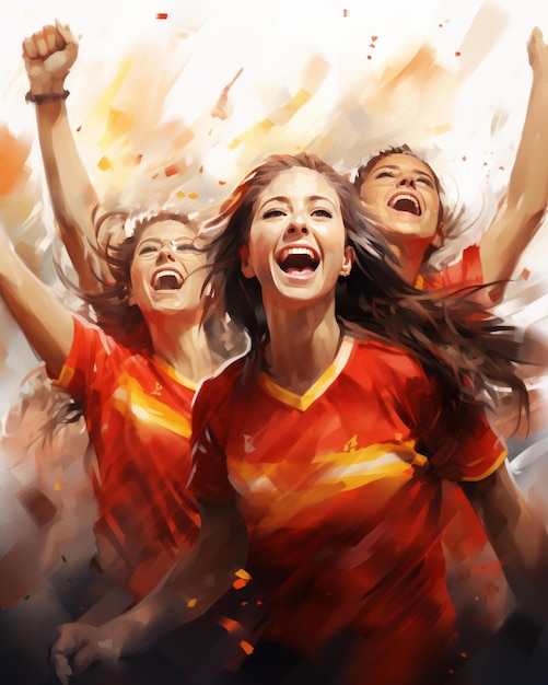 Photo watercolor female spanish scorer background victorious soccer team uniting with 'v' for victory