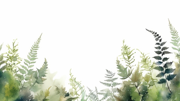 Photo watercolor fern and grass illustrations with light wallpaper style