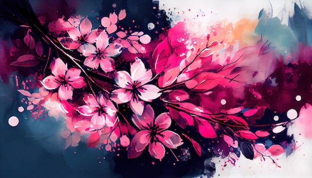 Photo watercolor festive background with flowers ai generated