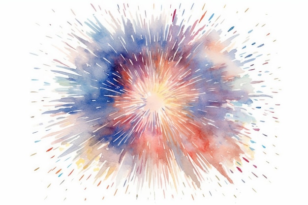 Watercolor fireworks bursting in the sky on white background AI generated