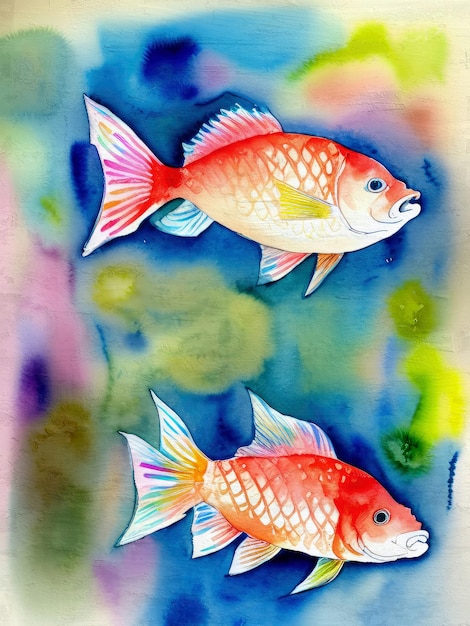 Watercolor Fish Painting Acrylic Underwater Reproduction