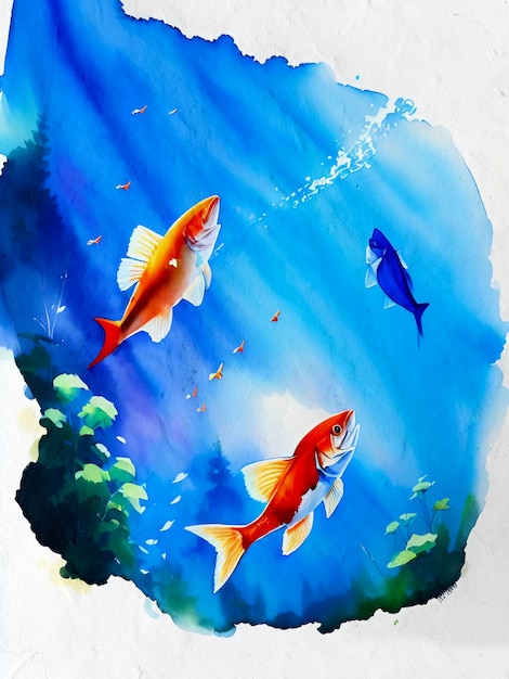 사진 수채화 물고기 그림 예술적 배경 재생 호수 바다와 바다