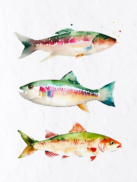 Watercolor Fish Painting Artistic Background Reproduction Lake Sea and Ocean