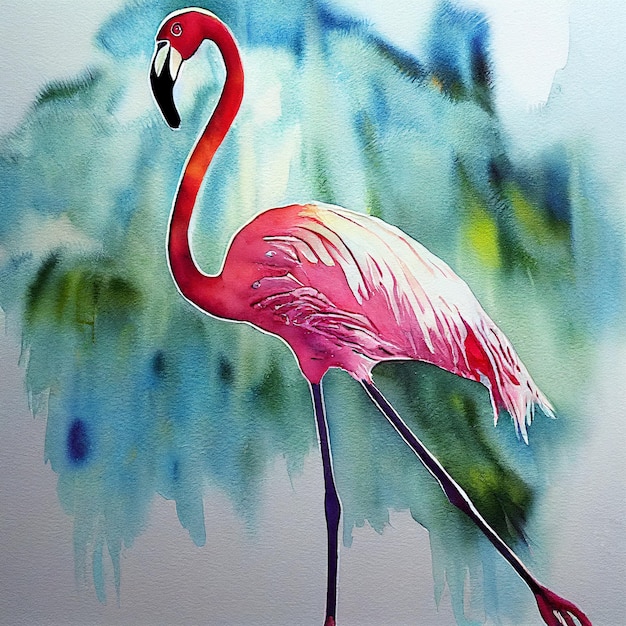 Watercolor of a flamingo animal hand draw watercolor