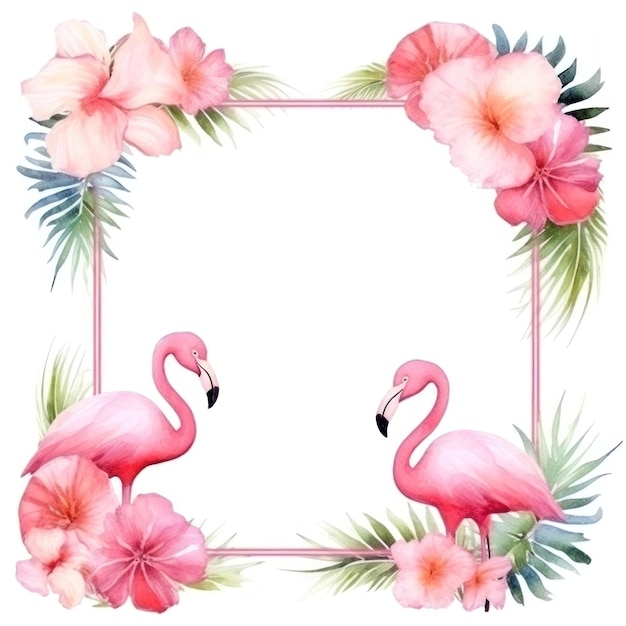 Watercolor flamingo frame isolated