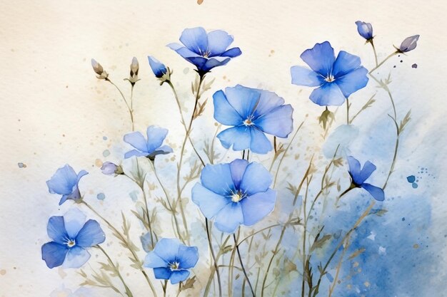 Watercolor Flax Flowers botanical illustration Generative AI