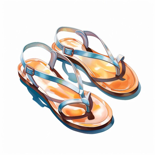 Watercolor a flipflop sandals on a sunny day white background AI generate illustration