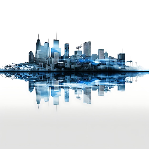 Photo watercolor of flooded cities buildings and reflections blues and cityscape 2d design clipart flat