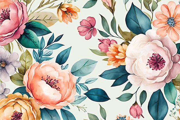 Watercolor Floral Background Illustration Generative AIxD