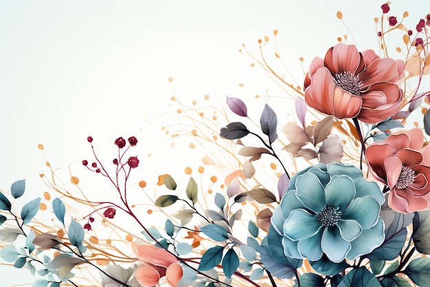 watercolor floral background and leaves