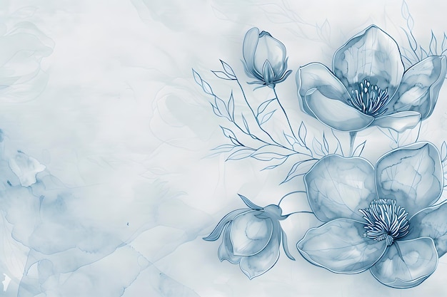 Фото Акварель цветочный фон с голубыми цветами ручно нарисованная текстура акварели