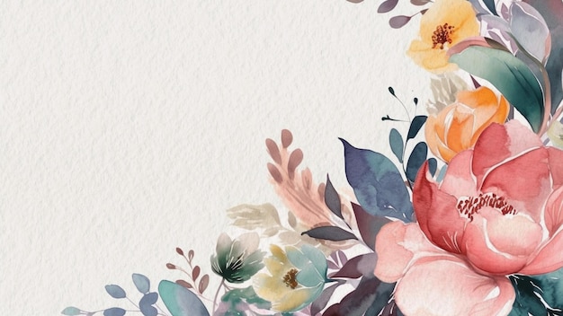 A watercolor floral background with a blue and pink flowers.