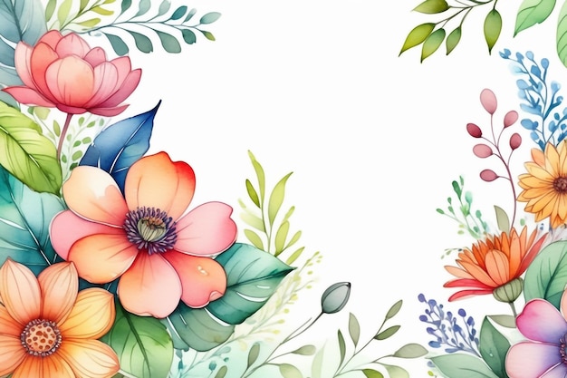 Watercolor floral background with leaves