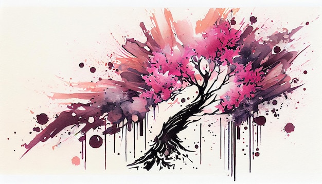 Photo watercolor floral background with pink and red watercolor blots