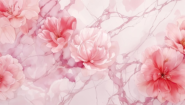 Watercolor floral background with pink sakura flowers Vector illustration