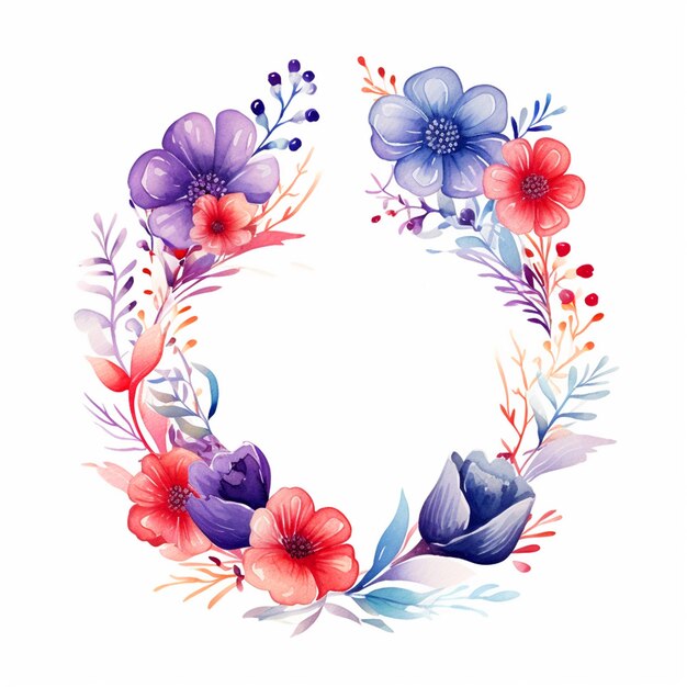 Watercolor Floral badge background with empty space for text