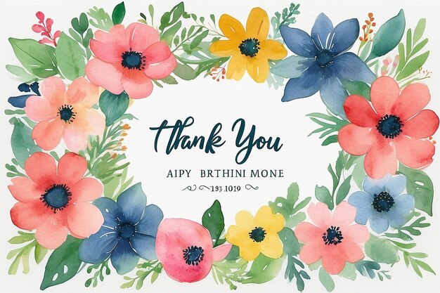 Watercolor floral birthday thank you note