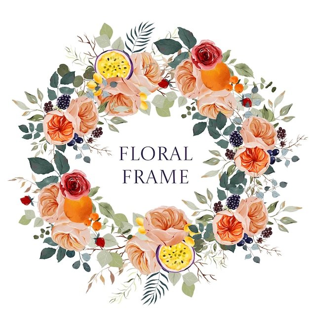 Photo watercolor floral bloom wreath for making cards, floral frame