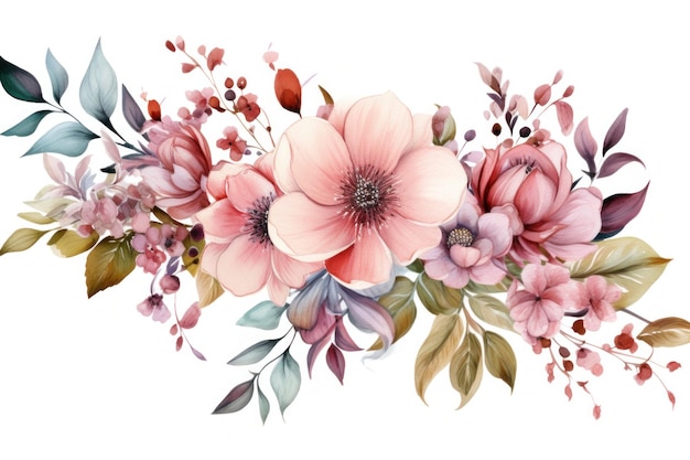 Watercolor floral borber isolated