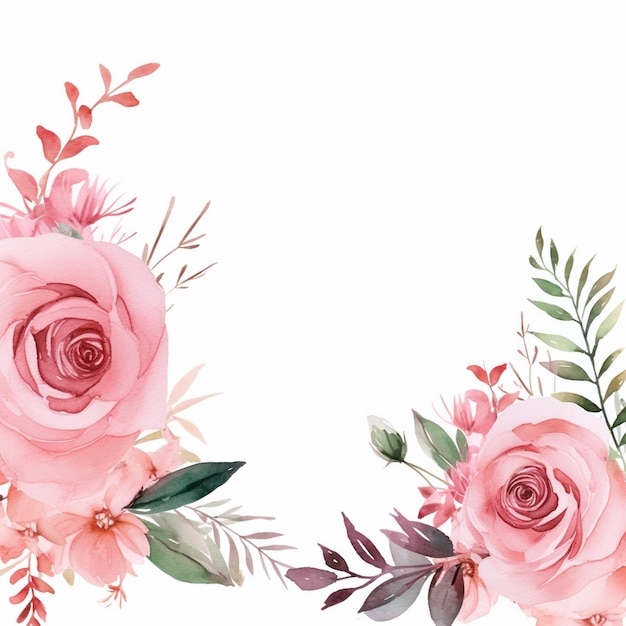 Foto acquerello con confine floreale rosso rosa clipart