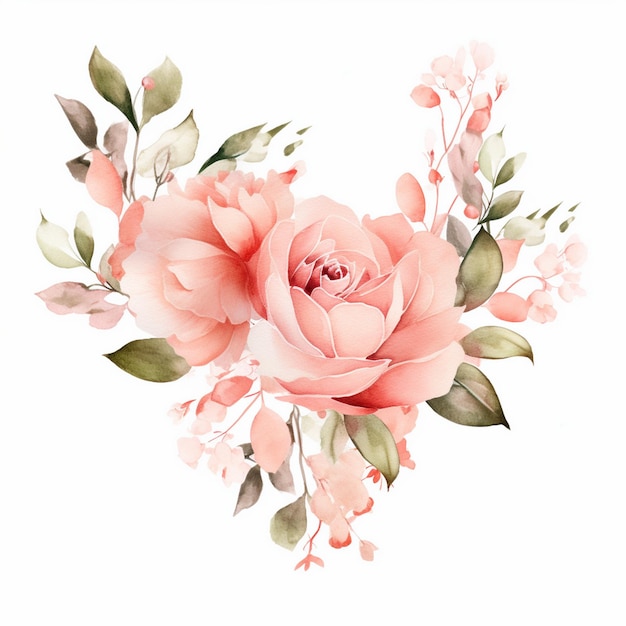 Foto acquerello con confine floreale rosso rosa clipart
