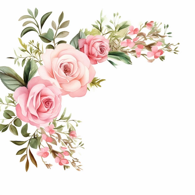 Foto acquerello con confine floreale rosso rosa clipart