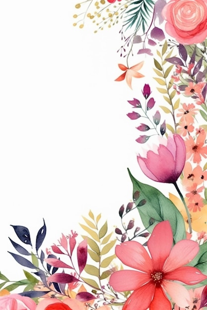 A watercolor floral border with a butterfly on it.