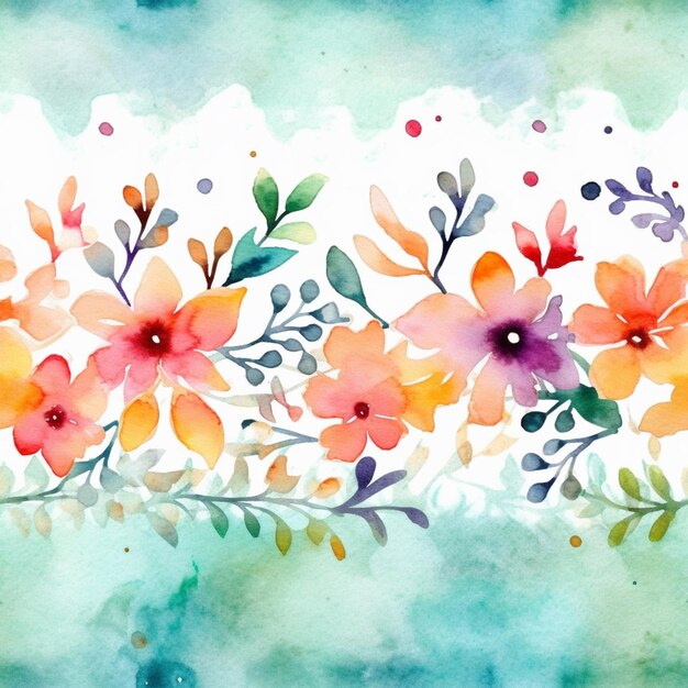 Watercolor floral border with orange and purple flowers on a white background.