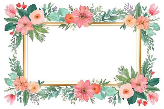 Photo watercolor floral border with pink flowers and berries