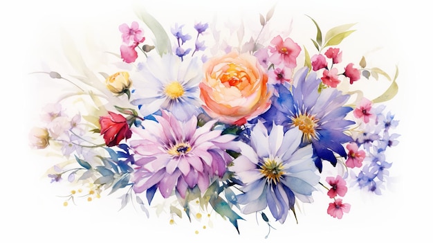 Watercolor floral bouquet illustration isolated on white Generative ai